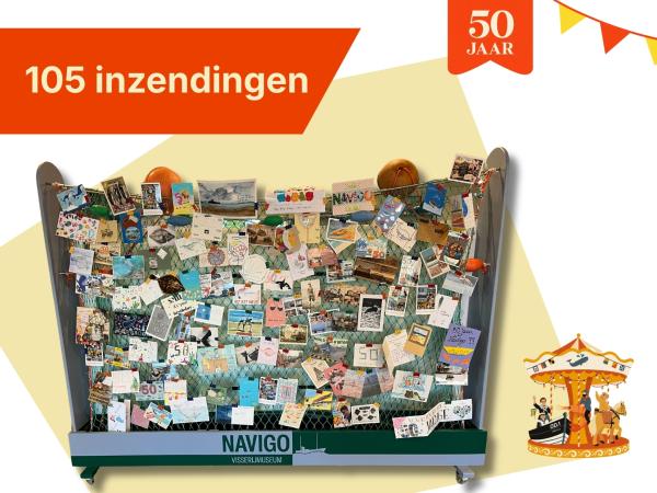 105 inzendingen van de postkaarten wedstrijd 50 jaar NAVIGO Visserijmuseum